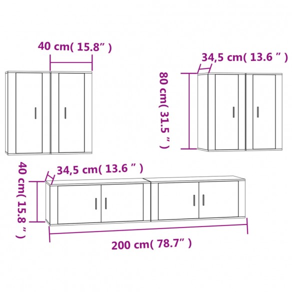 Ensemble de meubles TV 6 pcs Chêne marron Bois d'ingénierie