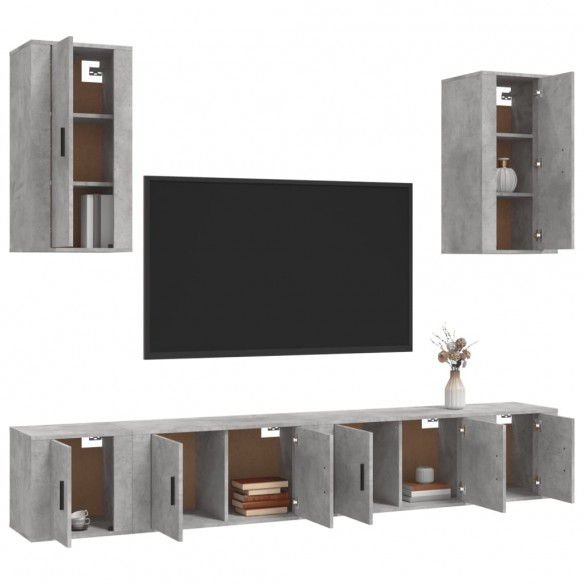 Ensemble de meubles TV 6 pcs Gris béton Bois d'ingénierie