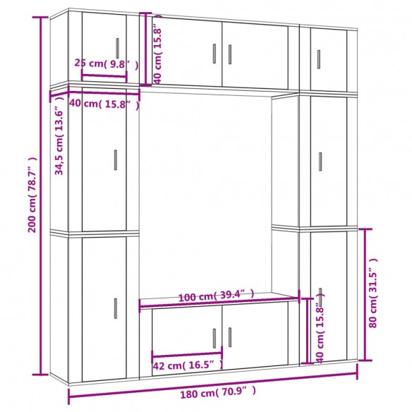 Ensemble de meubles TV 8 pcs Blanc Bois d'ingénierie