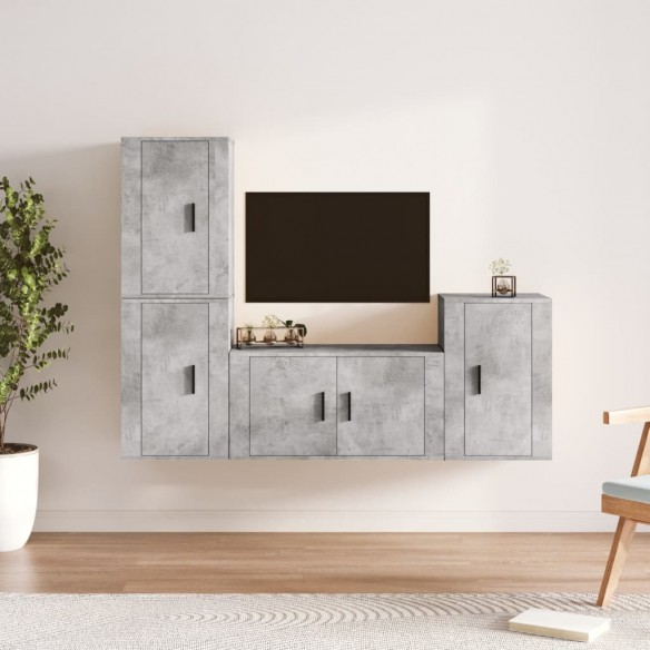 Ensemble de meubles TV 4 pcs Gris béton Bois d'ingénierie