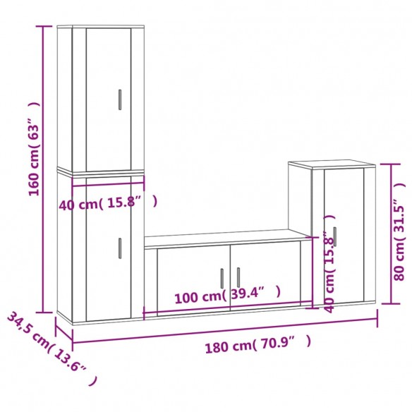 Ensemble de meubles TV 4 pcs Sonoma gris Bois d'ingénierie