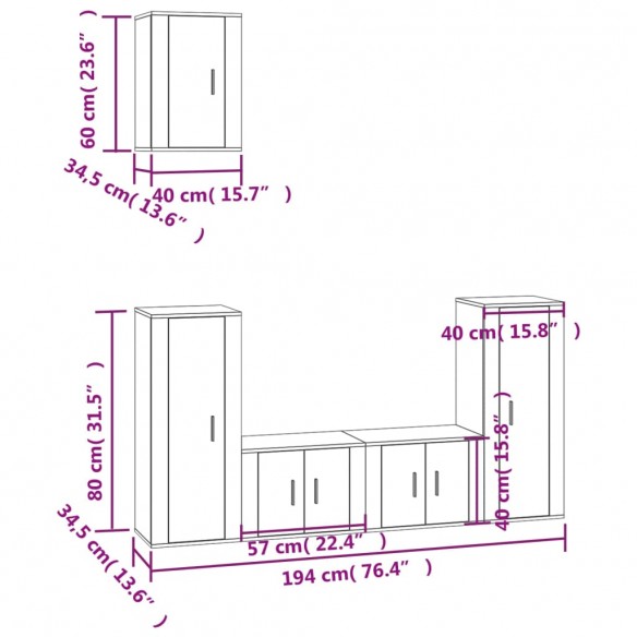 Ensemble de meubles TV 5 pcs Chêne sonoma Bois d'ingénierie