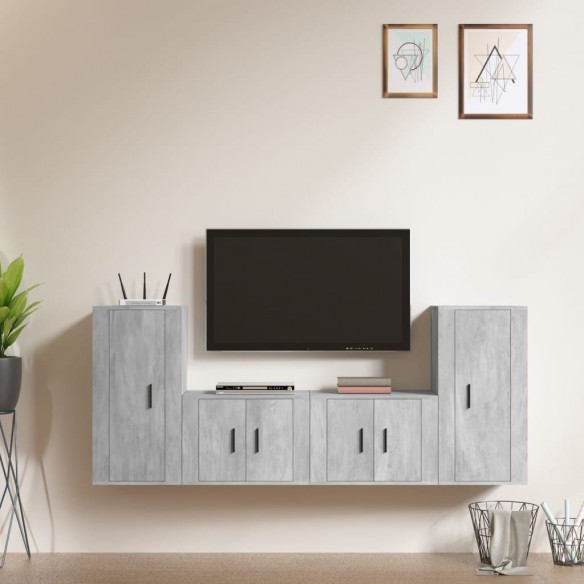 Ensemble de meubles TV 4 pcs Gris béton Bois d'ingénierie