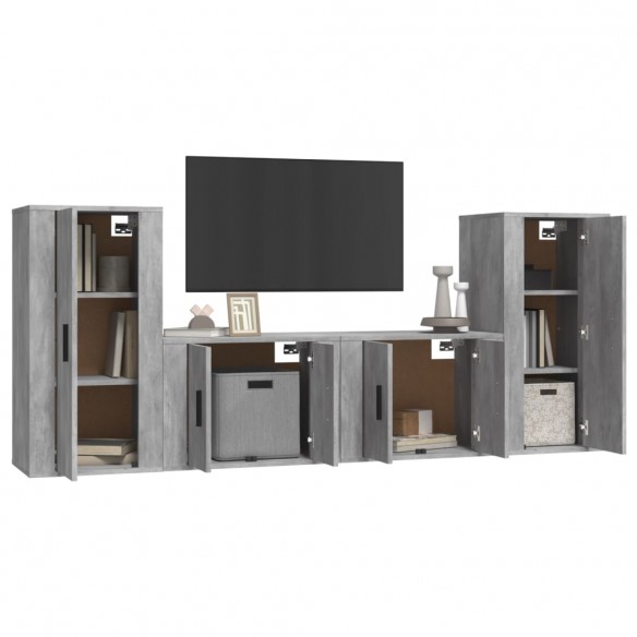 Ensemble de meubles TV 4 pcs Gris béton Bois d'ingénierie