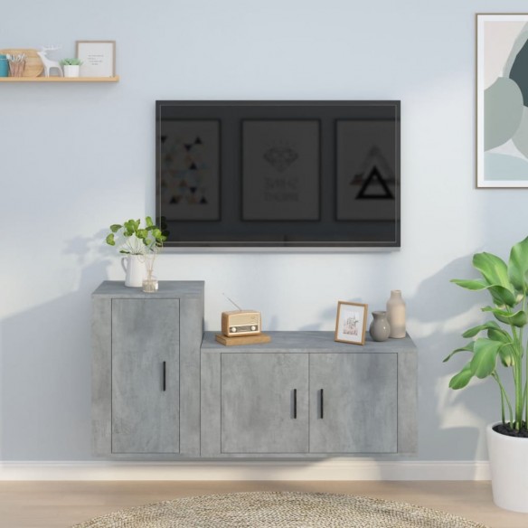 Ensemble de meubles TV 2 pcs gris béton bois d'ingénierie