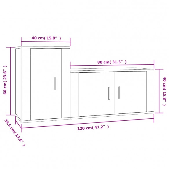 Ensemble de meubles TV 2 pcs gris béton bois d'ingénierie