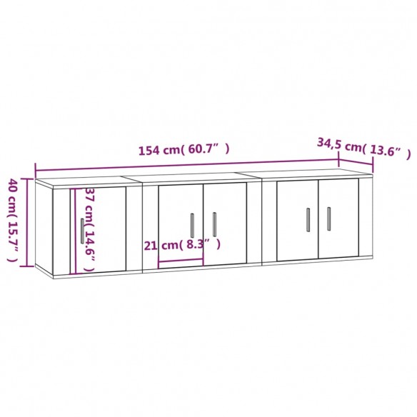 Ensemble de meubles TV 3 pcs Chêne marron Bois d'ingénierie