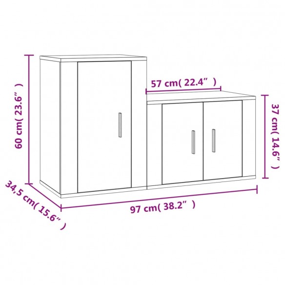 Ensemble de meubles TV 2 pcs Chêne fumé Bois d'ingénierie