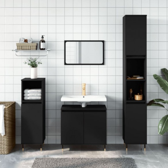 Ensemble d'armoires salle de bain 3 pcs noir bois d'ingénierie