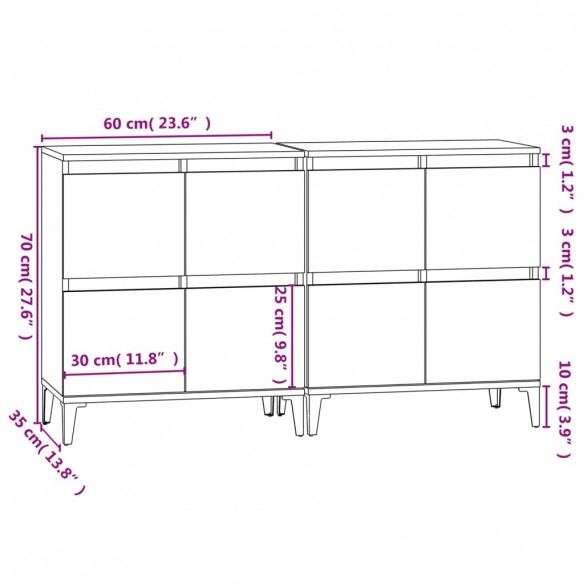 Buffets 2 pcs chêne marron 60x35x70 cm bois d'ingénierie