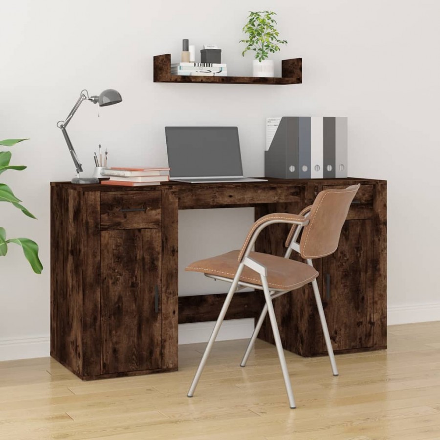 Bureau avec armoire chêne fumé bois d'ingénierie