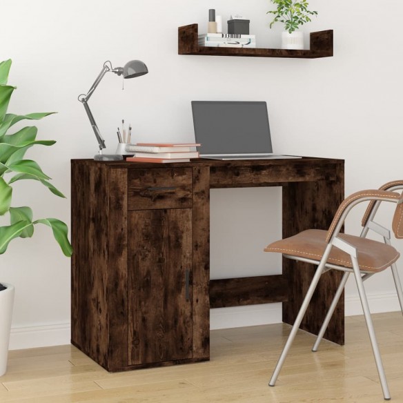 Bureau avec armoire chêne fumé bois d'ingénierie