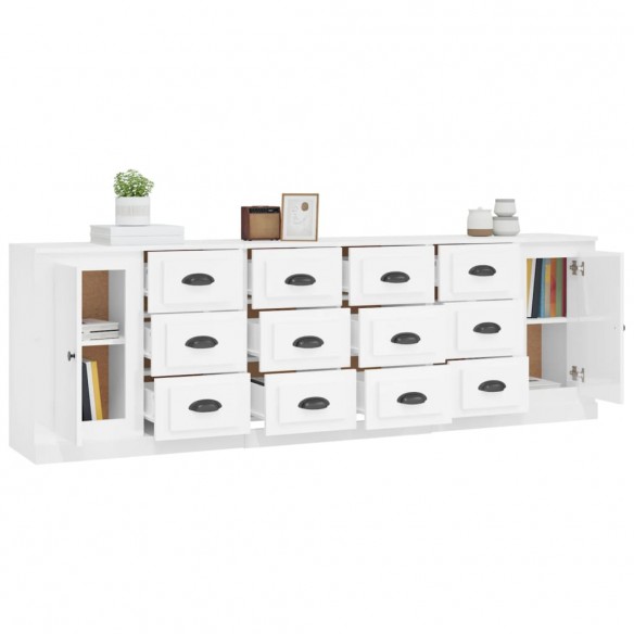 Buffets 3 pcs blanc brillant bois d'ingénierie