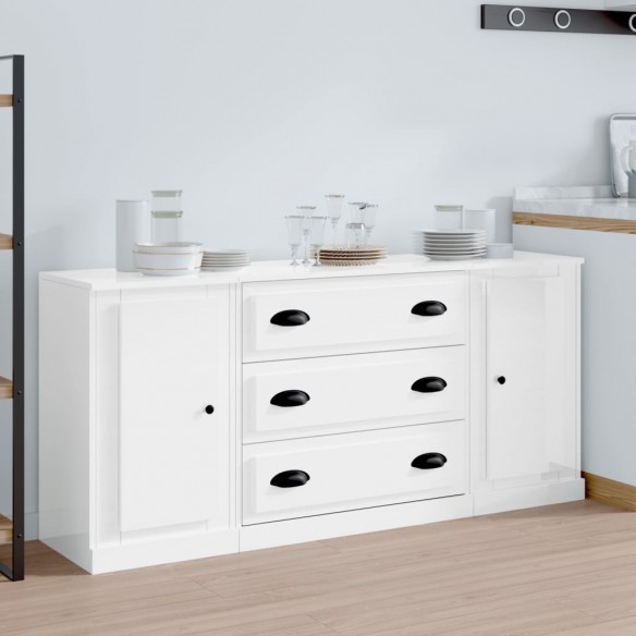 Buffets 3 pcs blanc brillant bois d'ingénierie