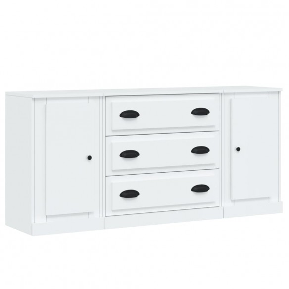 Buffets 3 pcs blanc brillant bois d'ingénierie