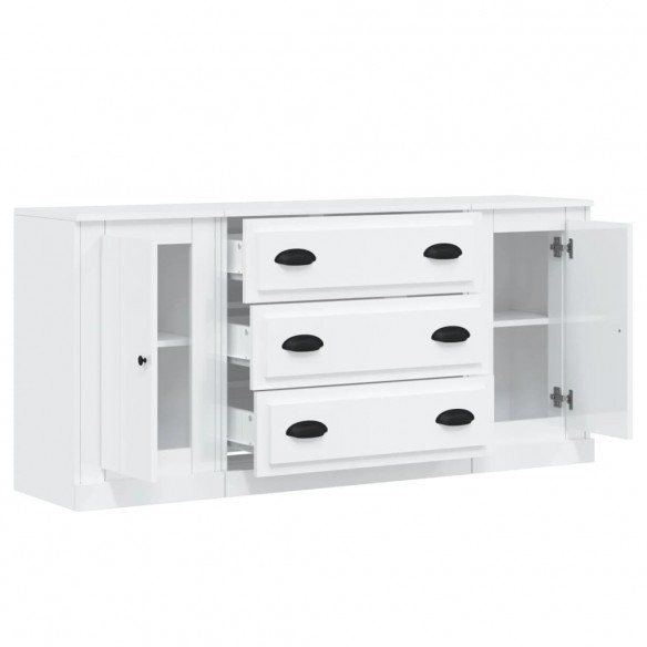 Buffets 3 pcs blanc brillant bois d'ingénierie