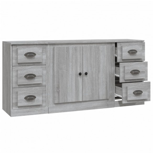 Buffets 3 pcs Sonoma gris Bois d'ingénierie