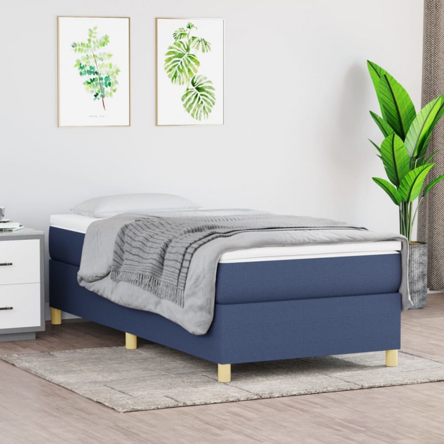 Cadre de lit avec matelas Bleu 90x190 cm Tissu