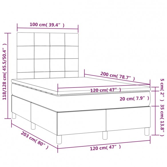 Cadre de lit avec matelas Rose 120x200 cm Velours