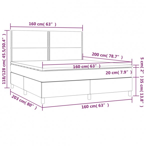 Cadre de lit avec matelas Marron foncé 160x200 cm