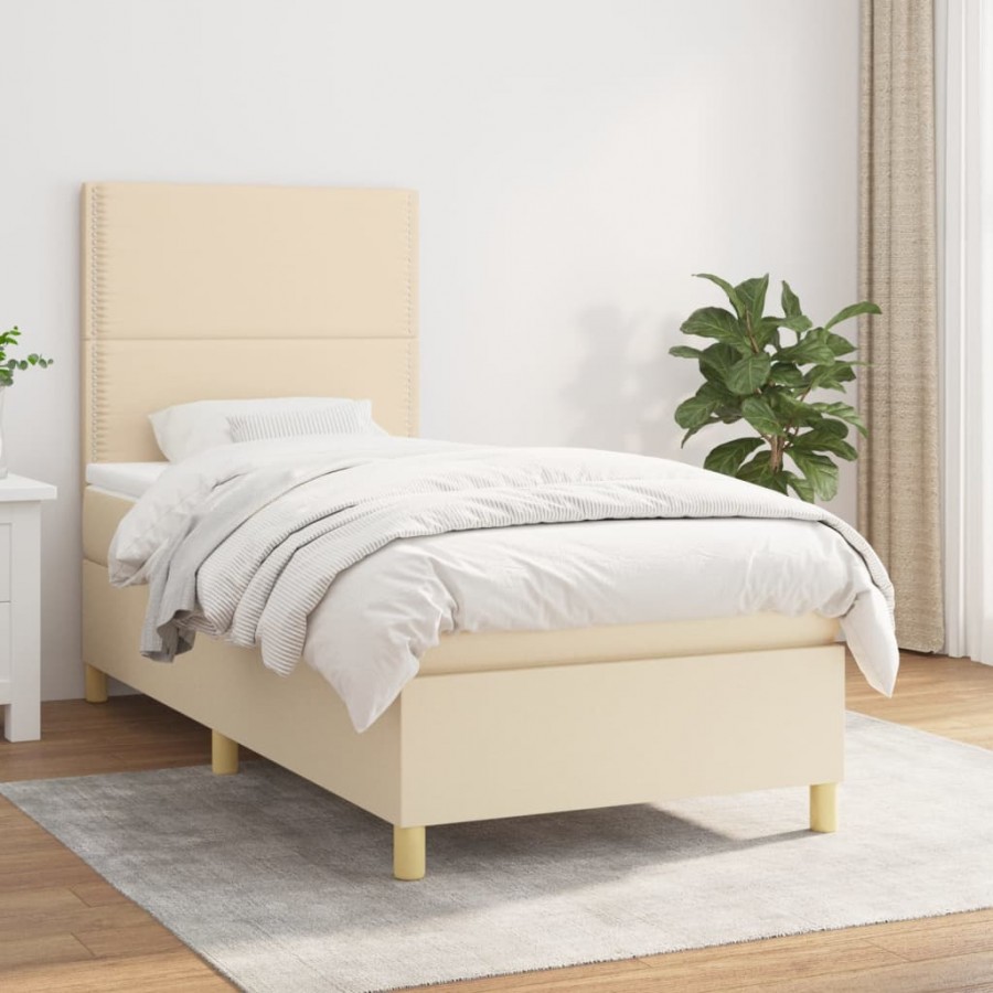 Cadre de lit avec matelas Crème 80x200 cm Tissu