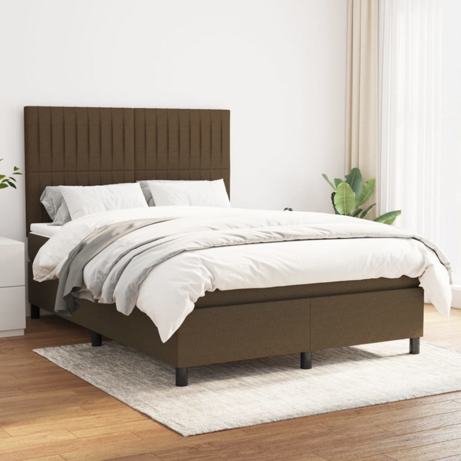 Cadre de lit avec matelas Marron foncé 140x190 cm