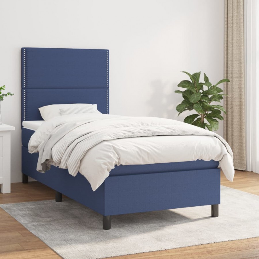 Cadre de lit avec matelas Bleu 80x200 cm Tissu