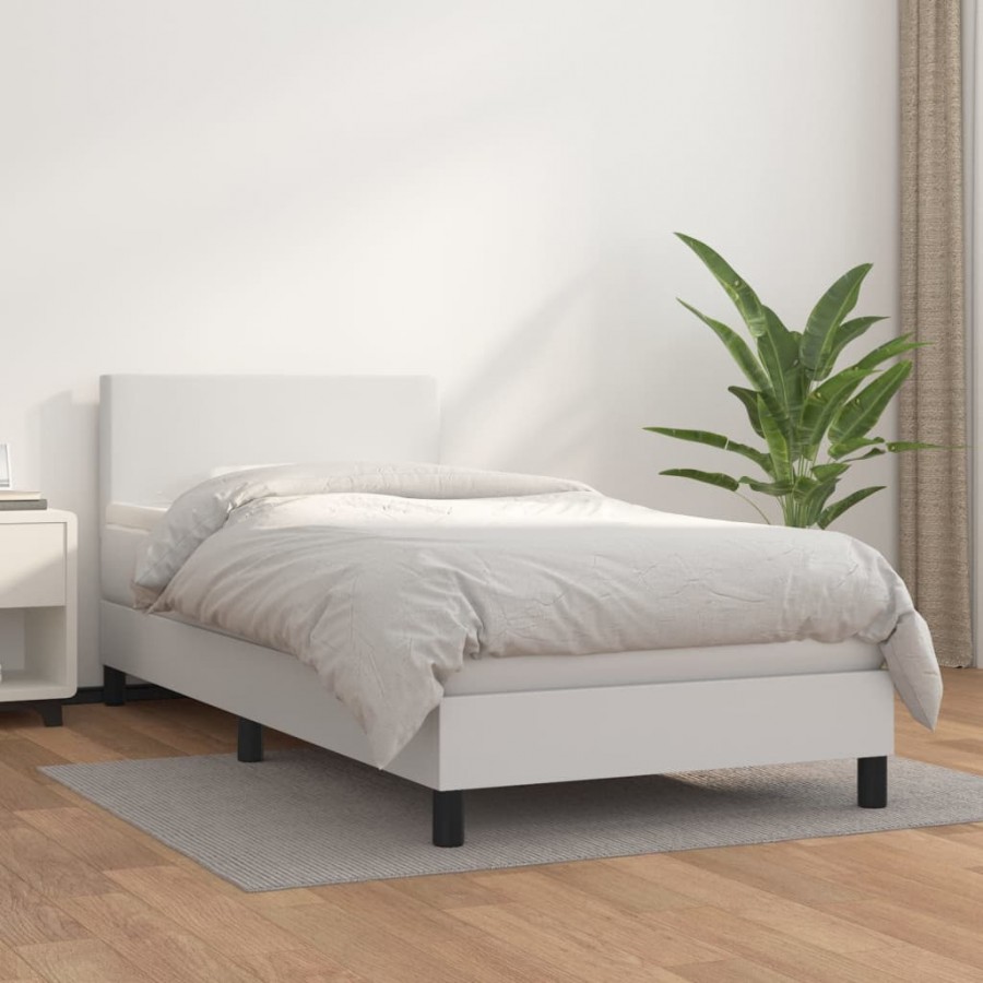 Cadre de lit avec matelas Blanc 100x200cm Similicuir