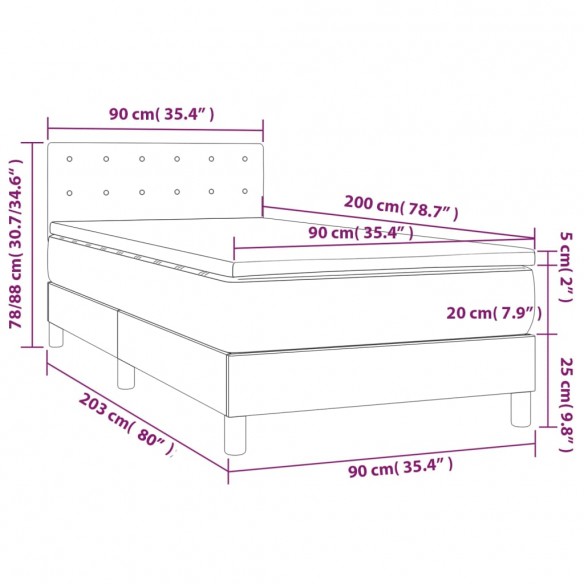 Cadre de lit avec matelas Marron foncé 90x200 cm