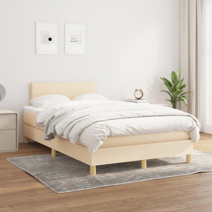 Cadre de lit avec matelas Crème 120x200 cm Tissu