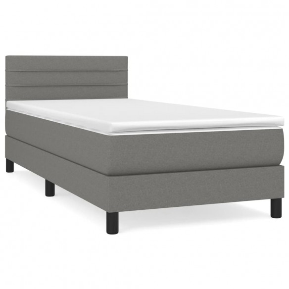 Cadre de lit avec matelas Gris foncé 80x200 cm Tissu