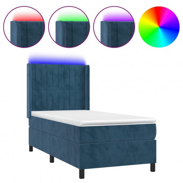 Cadre de lit matelas et LED Bleu foncé 100x200 cm