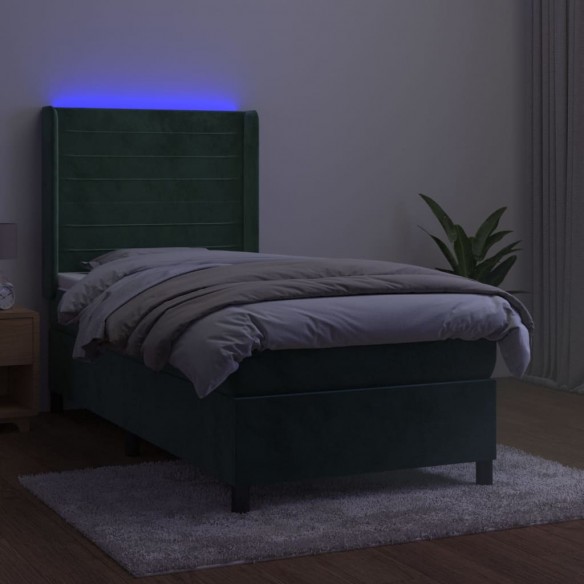 Cadre de lit matelas et LED Vert foncé 100x200 cm