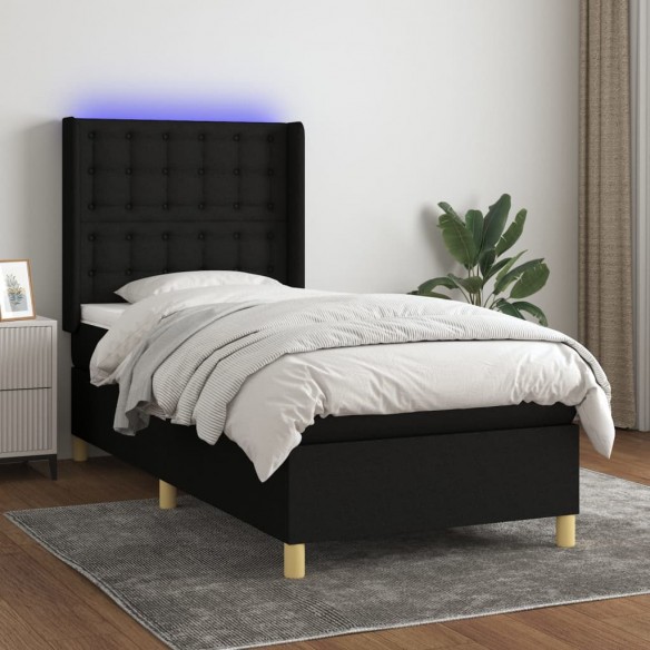 Cadre de lit matelas et LED Noir 100x200 cm Tissu