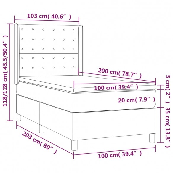 Cadre de lit matelas et LED Noir 100x200 cm Tissu