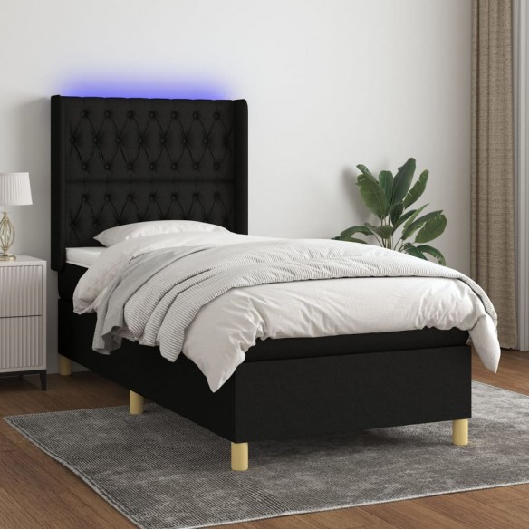 Cadre de lit matelas et LED Noir 90x200 cm Tissu