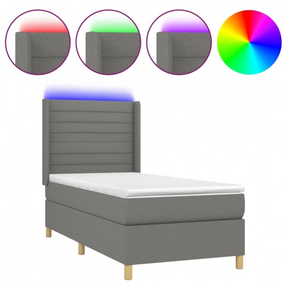 Cadre de lit matelas LED Gris foncé 80x200cm Tissu