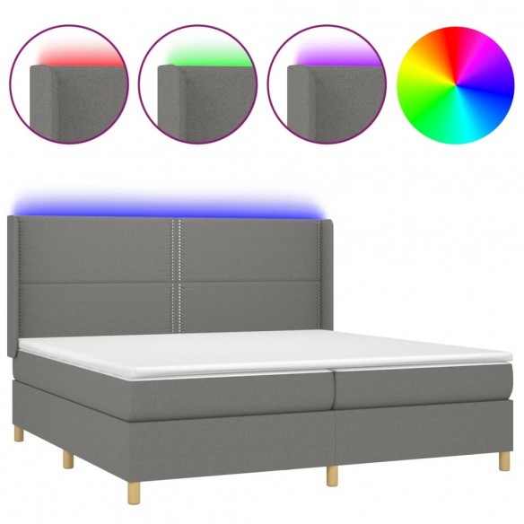 Cadre de lit matelas LED Gris foncé 200x200 cm Tissu