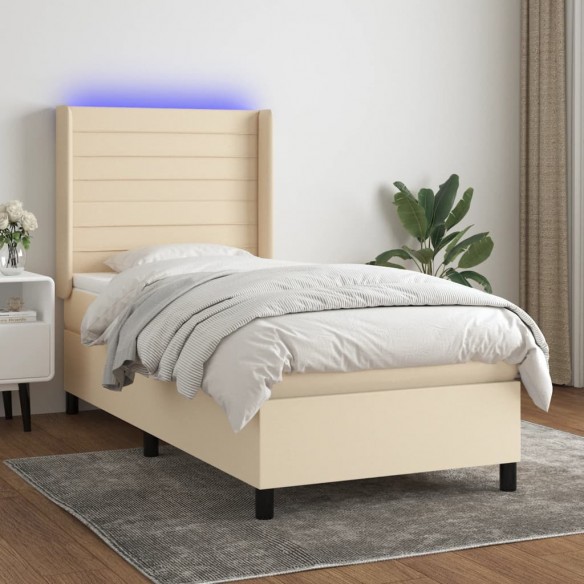 Cadre de lit matelas et LED Crème 90x200 cm Tissu