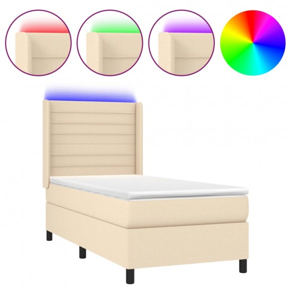 Cadre de lit matelas et LED Crème 90x200 cm Tissu