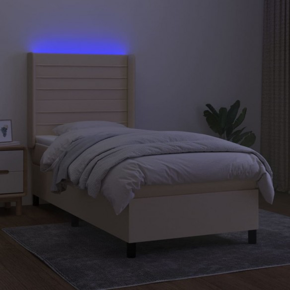 Cadre de lit matelas et LED Crème 90x200 cm Tissu