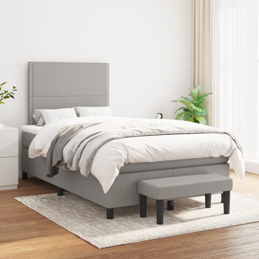 Cadre de lit avec matelas Gris clair 120x200cm Tissu