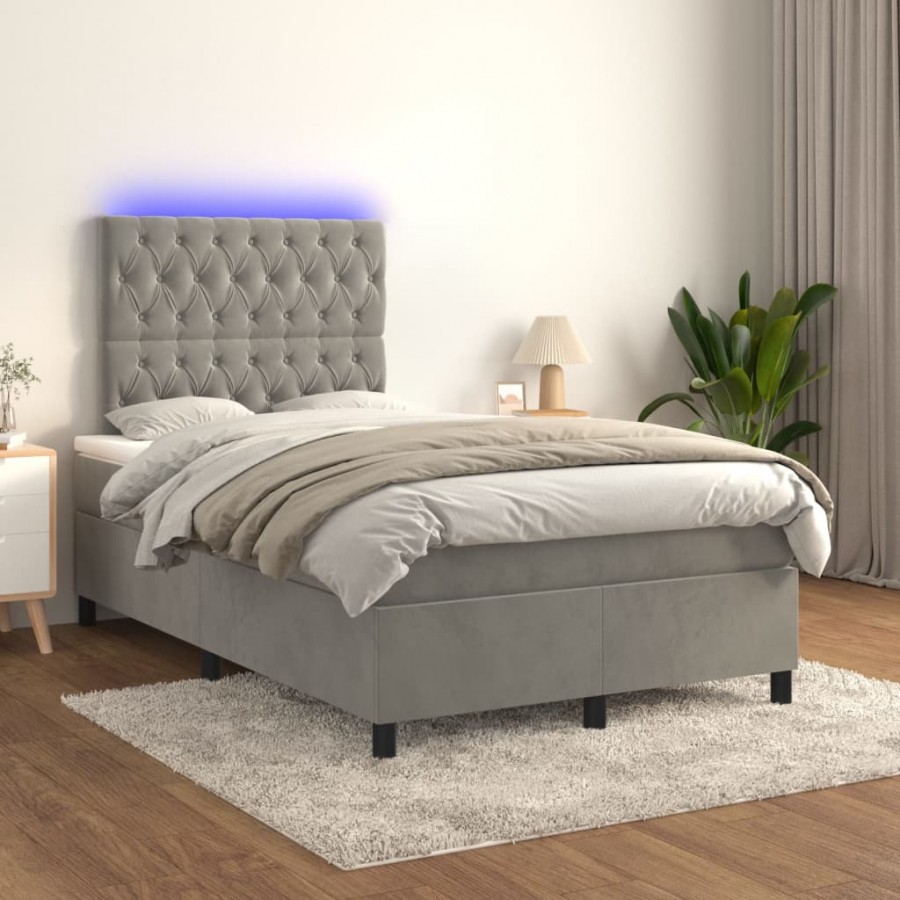 Cadre de lit matelas et LED Gris clair 120x200 cm