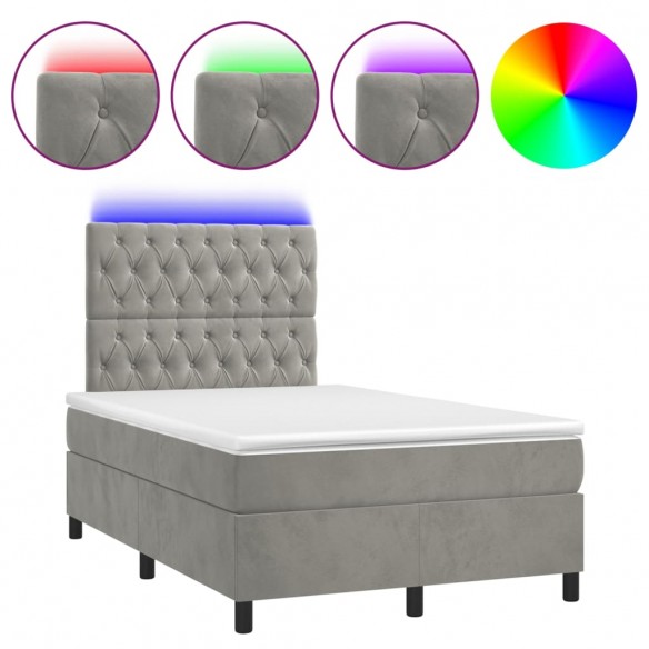 Cadre de lit matelas et LED Gris clair 120x200 cm