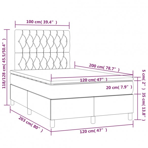 Cadre de lit matelas et LED Gris clair 120x200 cm