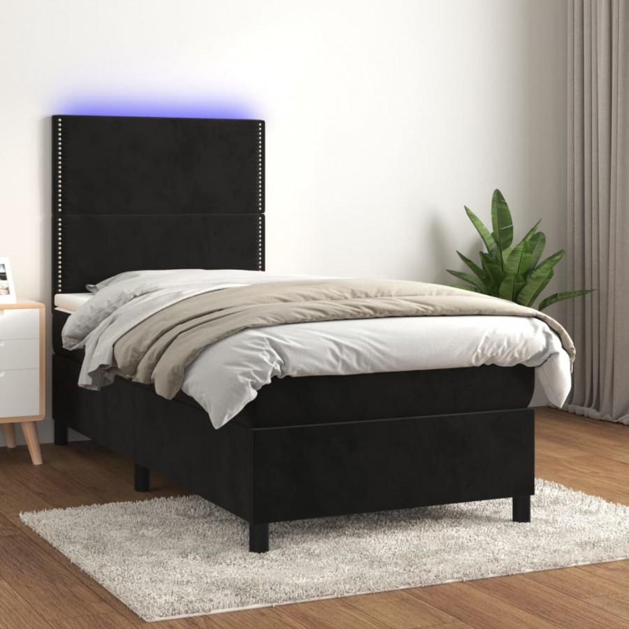 Cadre de lit avec matelas LED Noir 80x200 cm Velours