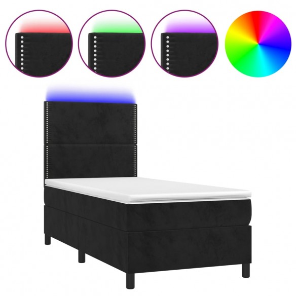 Cadre de lit avec matelas LED Noir 80x200 cm Velours