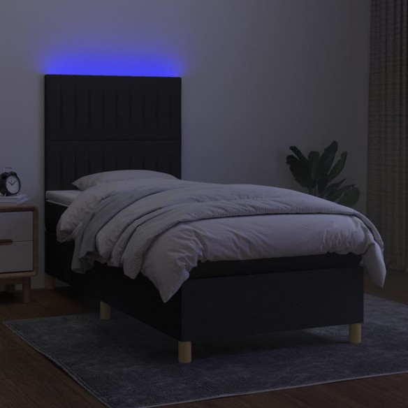 Cadre de lit et matelas et LED Noir 100x200 cm Tissu