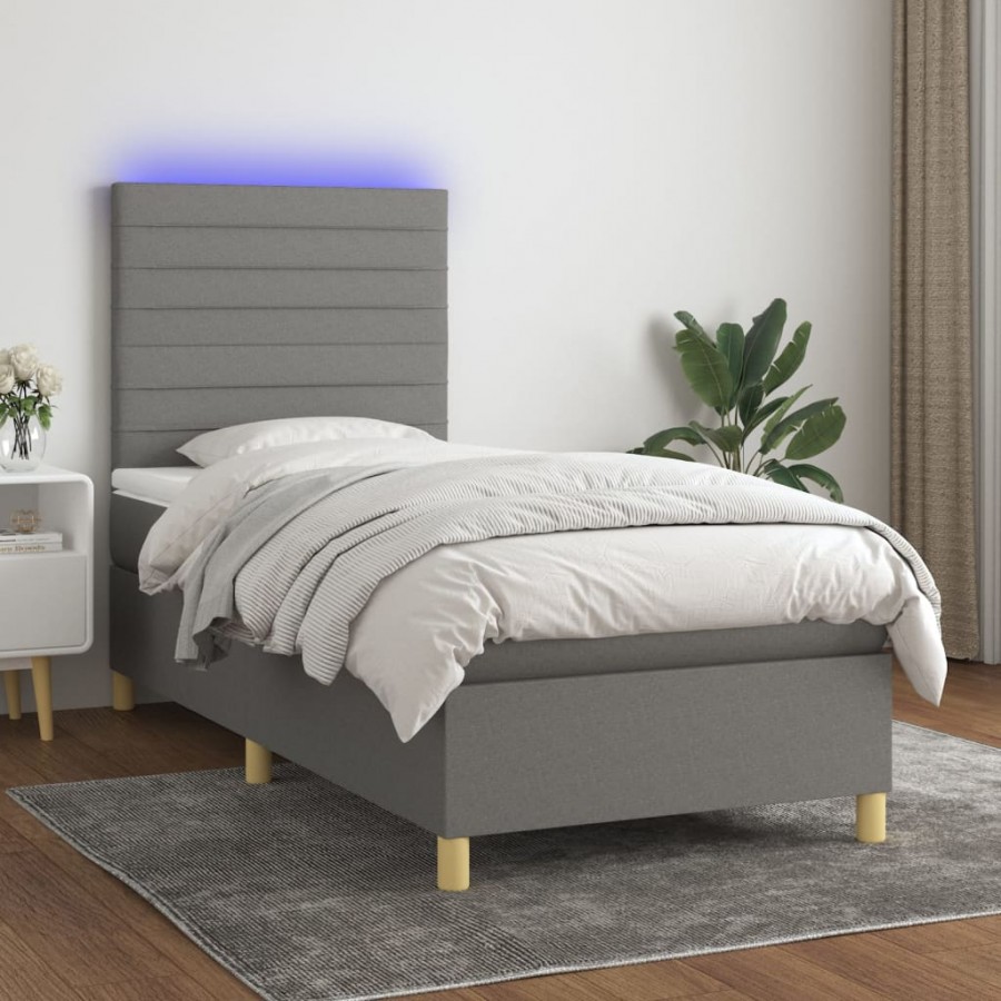 Cadre de lit et matelas et LED Gris foncé 80x200cm