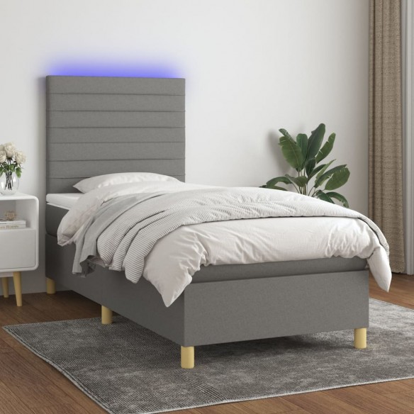 Cadre de lit et matelas et LED Gris foncé 80x200cm